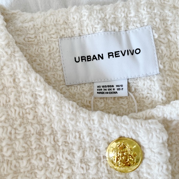 NWT URBAN REVIVO White Ivory Tweed Boucle Jacket Size XS - Picture 7 of 12
